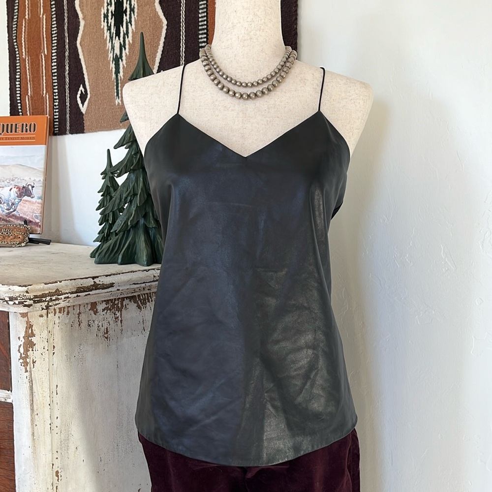 Tibi lambskin leather tank camisole top